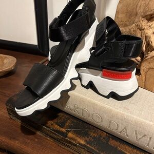 Sorel Women's Black and White Sandals with Red Accent